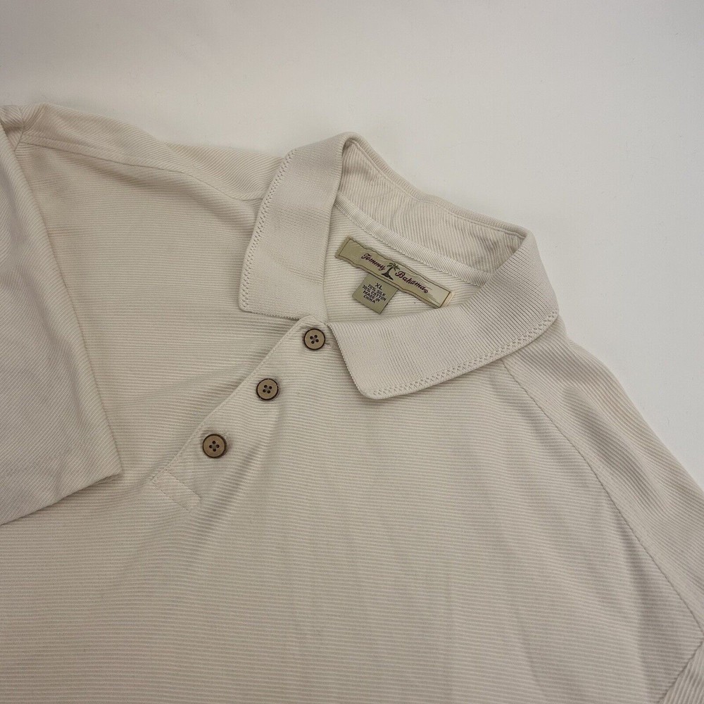 Tommy‎ Bahama Men's Solid White Silk Cotton Blend Short Sleeve Polo Shirt XL